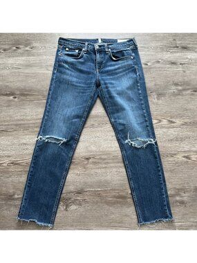 rag bone Dre Capri Jeans Womens 27 DIA Wash Knee Ripped Raw Hem